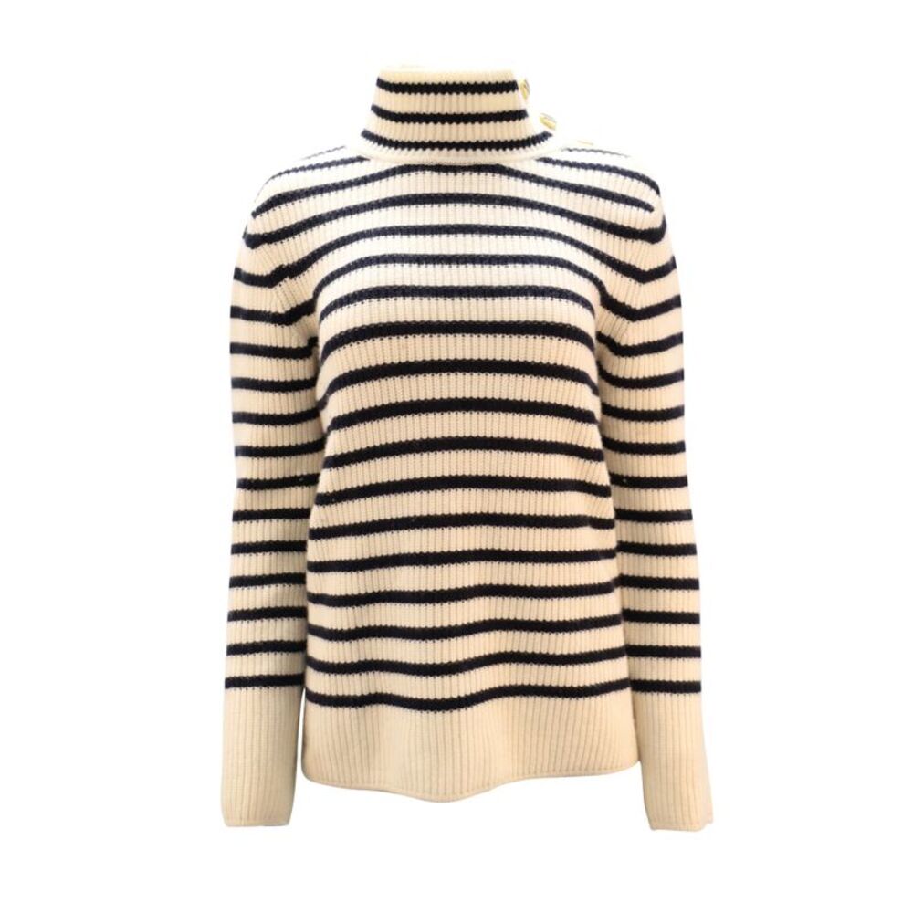 Tory Burch Striped Turtleneck Sweater in White Wool